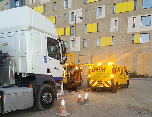 Two Rescue vans helping the truck with wrong fuling incident