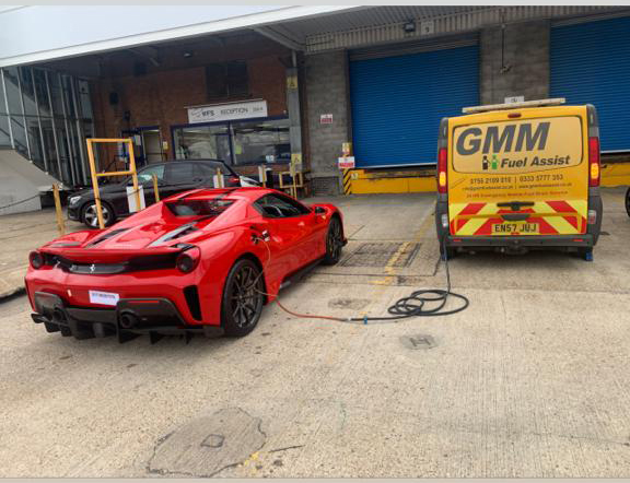 Ferrari Pista Spider getting the wrongfuel drained