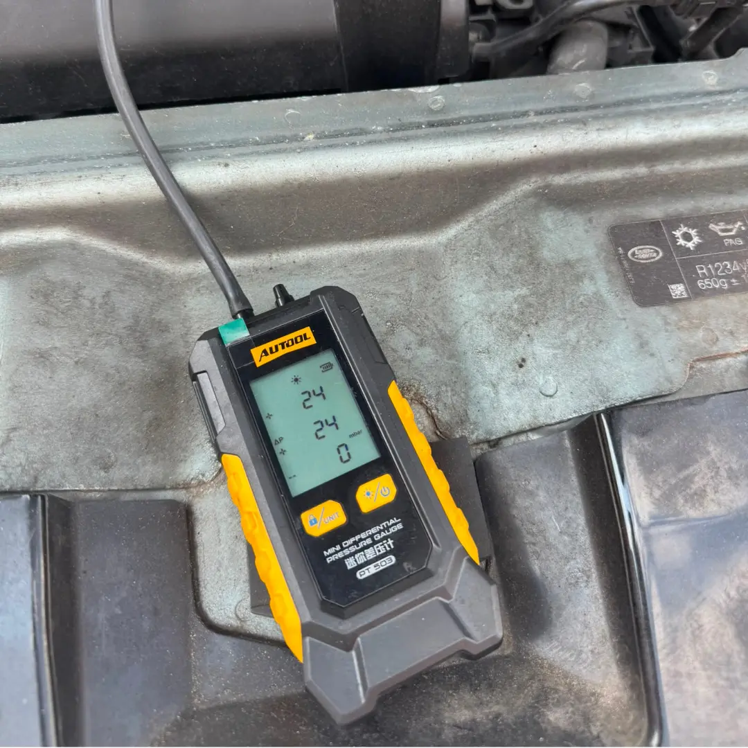 Land Rover Discovery Sport DPF pressure reading of 24 mbar after professional DPF cleaning.